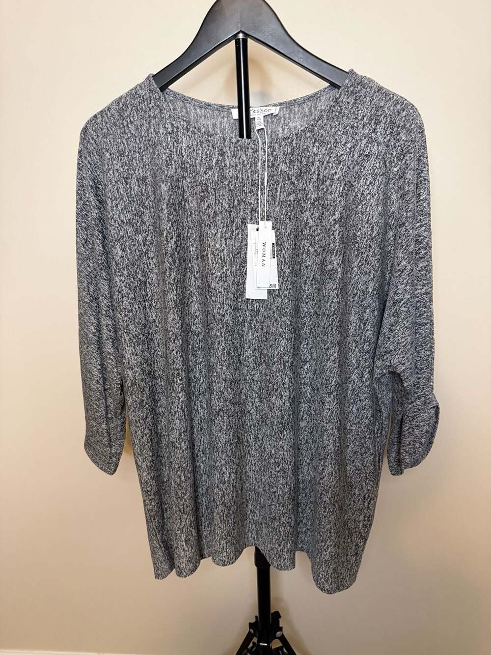 Workshop Republic Clothing Women's Gray Marled Dolman 3/4 Sleeve Top Size 2X